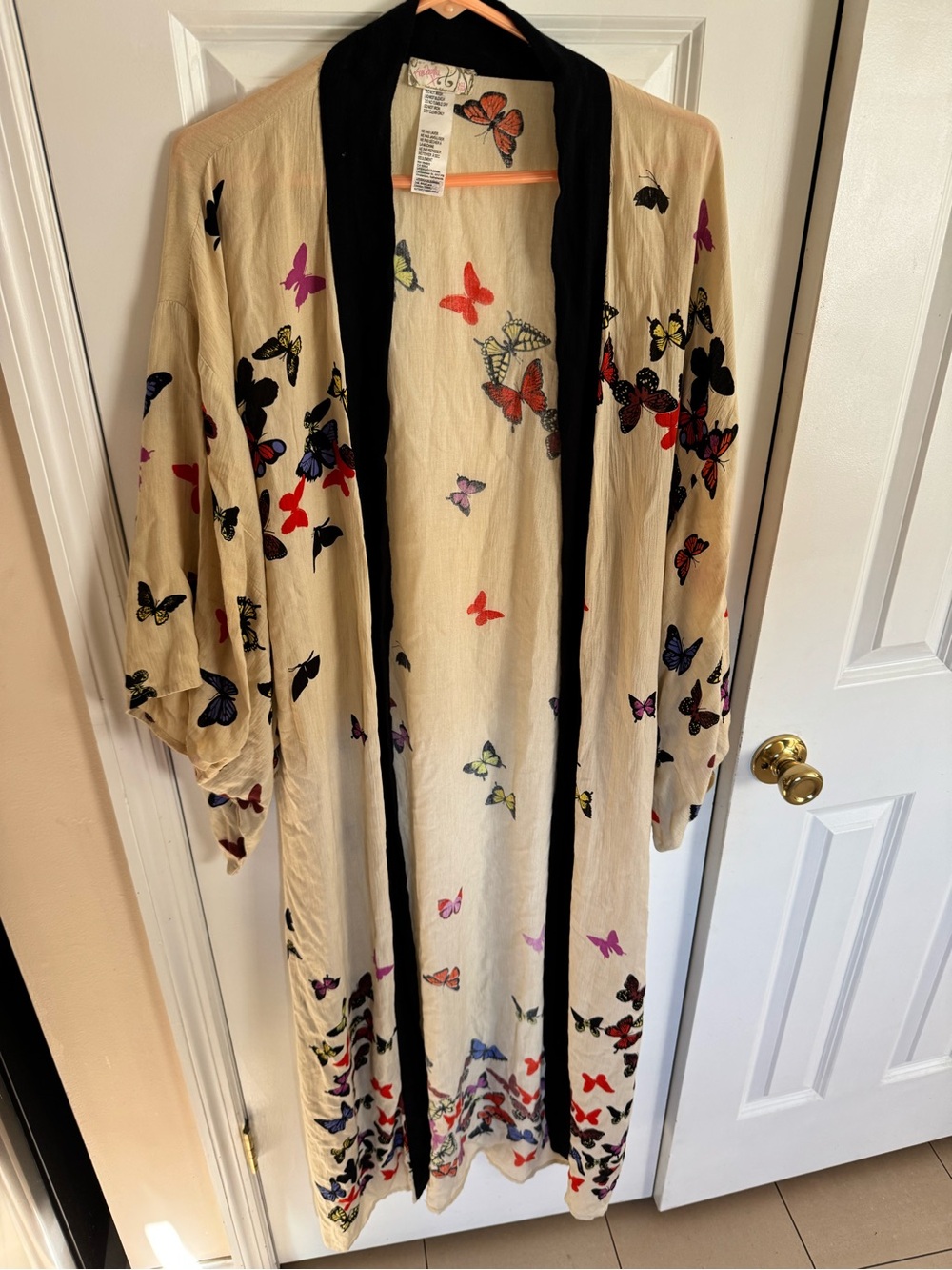 Free People Cream Butterfly Kimono with Black Trim